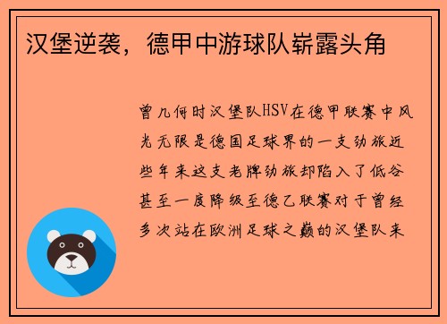汉堡逆袭，德甲中游球队崭露头角